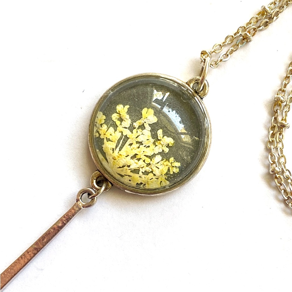 Beautiful Handmade Real Pressed Flower Necklace in Gray and Silver